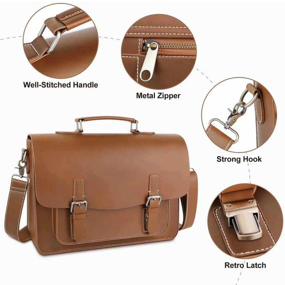 Unisex Messenger Bag PU Leather Laptop Briefcase Satchel Shoulder Bag